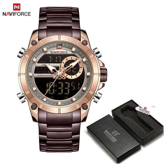 NAVIFORCE Luxury Original Sports Wrist Watch For Men Quartz Steel Waterproof Dual Display Fashion Watches Relogio Masculino 9163 ALODIA STORE