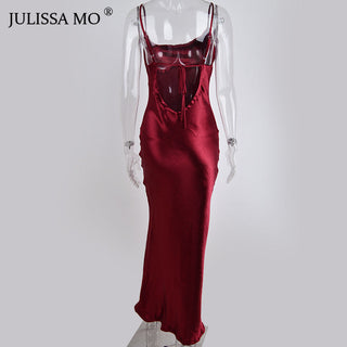 JULISSA MO Sexy Spaghetti Strap Backless Summer Dress Women Satin Lace Up Trumpet Long Dress Elegant Bodycon Party Dresses 2023 ALODIA STORE