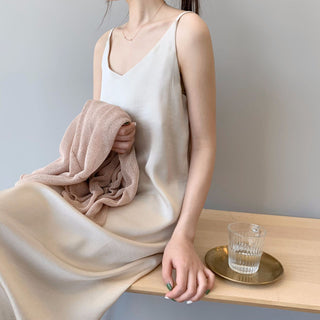 Spring summer Woman Tank Dress Casual Satin Sexy Camisole Elastic Female Home Beach Dresses v-neck camis sexy dress ALODIA STORE