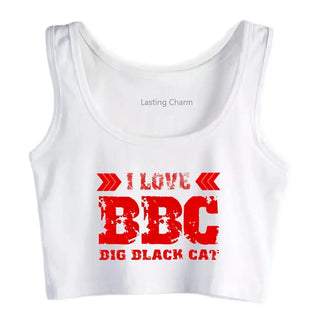 I Love Big Black Cat Graphical Sexy CropTop Adult Humor Fun Flirty Print Tank Tops Hotwife Yoga Sports Fitness Camisole ALODIA STORE