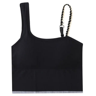 Fashion Top With hemp rope Women Tanks With Chest Pad Tees T Shirt CropTop Knitted Clothing Sexy Girls For Women Black ALODIA STORE