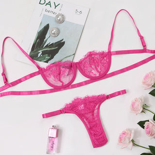Ellolace Sexy Women's Underwear Lingerie See Through Bra Low Cup Lace Underwear Set Sexy Lingerie Set Bra And Panty Set alodia store