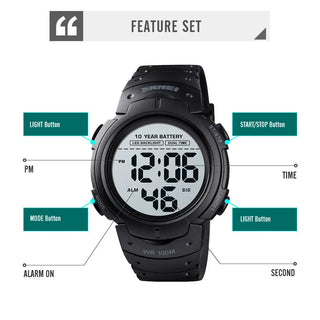 SKMEI Outdoor Sport Watch 100M Waterproof Digital Watch Men Fashion Led Light Stopwatch Wrist Watch Men's Clock Reloj Hombre ALODIA STORE