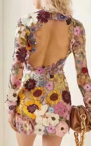 Three - dimensional sunflower floating soft mesh embroidery lace dress fabric ALODIA STORE