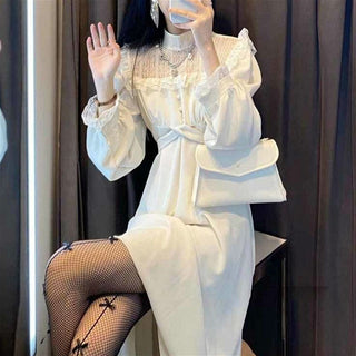 French Lace Vintage Dress Puffer Sleeve ALODIA STORE