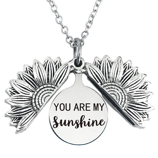 New Stainless Steel Necklaces For Women Open Locket Necklace Engraved You Are My Sunshine Sunflower Pendant Necklace Gift ALODIA STORE