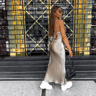 JULISSA MO Sexy Spaghetti Strap Backless Summer Dress Women Satin Lace Up Trumpet Long Dress Elegant Bodycon Party Dresses 2023 ALODIA STORE