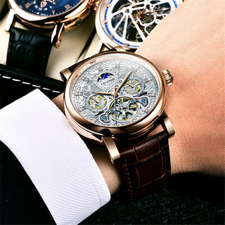 TEVISE Brand Classic Retro Men Watches Automatic Mechanical Watch Men Tourbillon Clock Genuine Leather Waterproof Business Watch ALODIA STORE