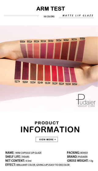 Pudaier Matte Liquid Lipstick Waterproof Professional Makeup Full Portable Lip Glaze for Make Up Tint Lip Gloss Mini Cosmetic ALODIA STORE