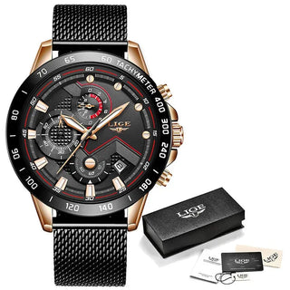 LIGE Men Watches Top Brand Luxury Stainless Steel Blue Waterproof Quartz Watch Men Fashion Chronograph Male Sport Military Watch ALODIA STORE