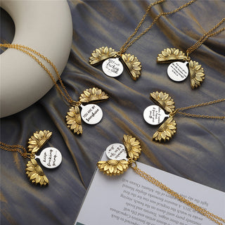 New Stainless Steel Necklaces For Women Open Locket Necklace Engraved You Are My Sunshine Sunflower Pendant Necklace Gift ALODIA STORE