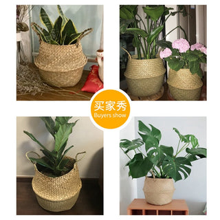 LuanQI Wicker Basket Toy Organizer Folding Rattan Seagrass Storage Basket Laundry Woven Basket Plant Flower Pot For Home Garden ALODIA STORE