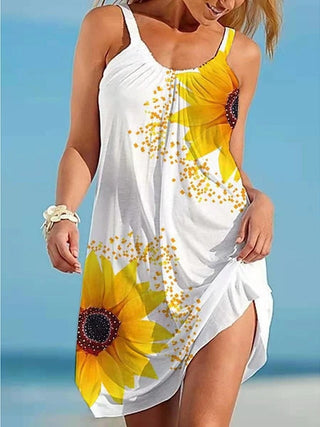 Summer Sexy Beach Dress USA Flag 3D Printed Women Spaghetti Strap Dresses Streetwear Colorful Sunflowers Boho Female Party Dress ALODIA STORE