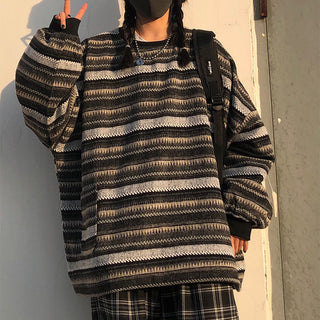 Unisex oversized Women Striped Kn Japanese ALODIA STORE