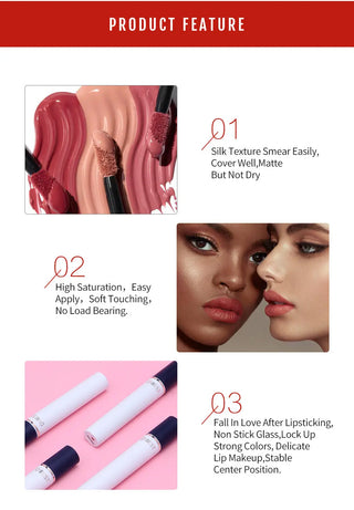 QIBEST Matte Liquid Lipstick Makeup Set Lip Makeup Set Long Lasting Lip Gloss Waterproof Lip Tint Matte Lipgloss Cosmetic Kit - Alodia Store