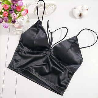 Summer Sexy Satin Beautiful Back Wrap Chest Crop Tops Women Cropped With Chest Padded Camisole ALODIA STORE