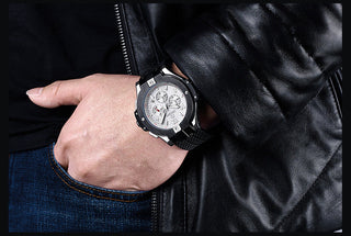 MEGIR Brand Men Watch Quartz Watch Gold Rubber Band 3ATM Water Resistant Chronograph Mens Quartz Wrist Watch ALODIA STORE