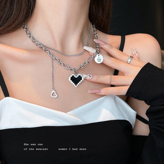 New Senior Fashion Women Pendant Necklaces Fine Double Link Chain Metal Heart Party Necklace Jewelry Gift ALODIA STORE