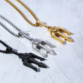 Necklace Man,Neptune Trident Pendant Necklace, Stainless Steel Men Statement Necklaces Sea Lover Gift ALODIA STORE