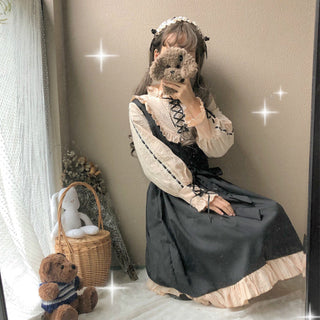 Japanese Korean Harajuku Gothic Bandage Bow Patchwork Girl Cosplay Dress Kawaii Ruffles Dress Women Lolita Style Party Dresses ALODIA STORE