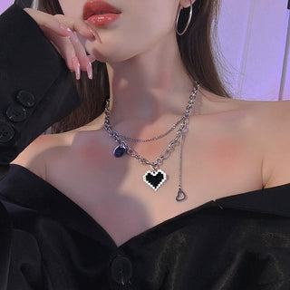 New Senior Fashion Women Pendant Necklaces Fine Double Link Chain Metal Heart Party Necklace Jewelry Gift ALODIA STORE