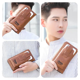 JEEP BULUO Leather Men Clutch Wallet Brand Purse For Phone Double Zipper Luxury Wallet Leather Clutch Bag Large Capacity  ALODIA STORE