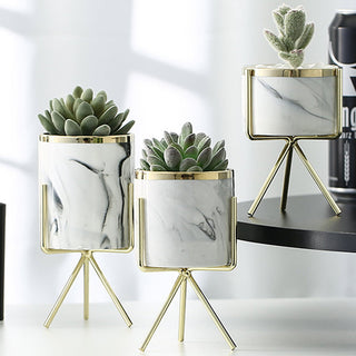 Nordic Ceramic Iron Art Vase Marble Pattern Rose Gold Silver Tabletop Green Plant Pot Home Office Vases Decorative ALODIA STORE