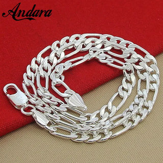 Men's 8MM 20'' 55cm Silver Colour Necklace Fashion  Silver Colour Jewelry Figaro Chain Necklace For Women Male AAA Quality ALODIA STORE
