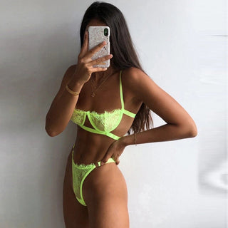 Ellolace Sexy Women's Underwear Lingerie See Through Bra Low Cup Lace Underwear Set Sexy Lingerie Set Bra And Panty Set alodia store