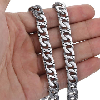 Men's Necklace 316L Stainless Steel Chain 9.5mm Heavy Marina Biker Silver Color Fashion Jewelry Dropshipping 18-36inch HN01 ALODIA STORE