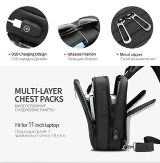 EURCOOL Crossbody Bag Men USB Charging Chest Pack Travel Water Repellent Hand Casual Shoulder Bag Male Purses сумки на плечо ALODIA STORE