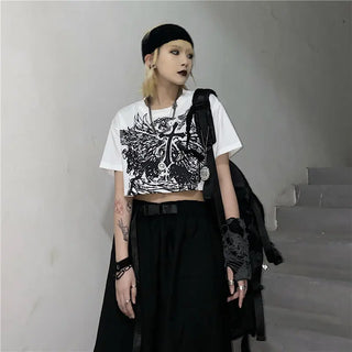 Gothic Style Crop Top Harajuku Graphic T Shirt for Women Ulzzang Korean Tshirt Summer Tee Croptop Goth Clothes Short Sleeve y2k ALODIA STORE