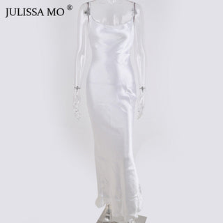 JULISSA MO Sexy Spaghetti Strap Backless Summer Dress Women Satin Lace Up Trumpet Long Dress Elegant Bodycon Party Dresses 2023 ALODIA STORE