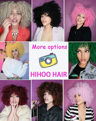 Short Afro Kinky Curly Wig With Bangs For Black Women Cosplay Lolita Natural Hair Ombre Mixed Brown Synthetic African Wigs ALODIA STORE