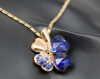 Fashion Jewelry Silver Color Austrian Crystal Necklace Four Leaf Leaves Clover Heart Rhinestones Pendant Necklace Jewelry ALODIA STORE