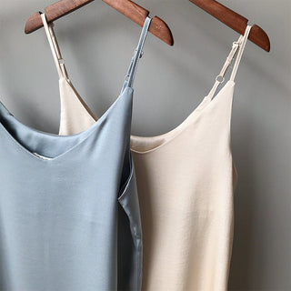 Spring summer Woman Tank Dress Casual Satin Sexy Camisole Elastic Female Home Beach Dresses v-neck camis sexy dress ALODIA STORE