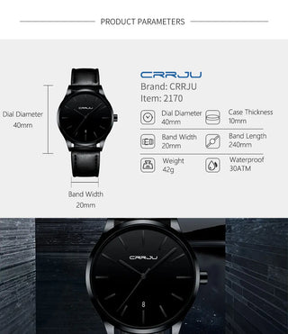 Mens Watches CRRJU Full Steel Casual Waterproof Watch for Man Leather Quartz Watch Men's Dress Calendar Watch Relogio Masculino ALODIA STORE