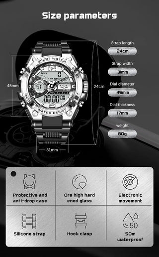 Relogio Masculino 2022 LIGE Sport Men Quartz Digital Watch Creative Diving Watches Men Waterproof Alarm Watch Dual Display Clock ALODIA STORE