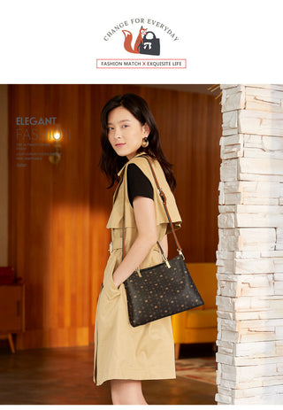 FOXER Business Lady Elegant Handbag Large Capacity Commuter Totes Style Signature Bag for Women Monogram PVC Purse Shoulder Bags ALODIA STORE
