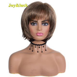 Short Ombre Blonde Wig Synthetic Bob Straight Hair With Bangs Women Natural Daily Wear Wig ALODIA STORE