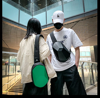 Fashion Chest Bag Men Universal Polyhedron Diagonal Hard Shell Waterproof Function Backpack Riding Couple Shoulder Bag ALODIA STORE