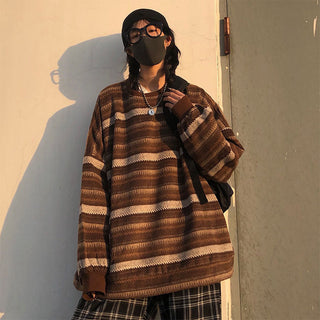 Unisex oversized Women Striped Kn Japanese ALODIA STORE