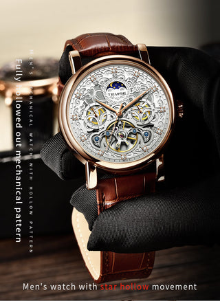 TEVISE Brand Classic Retro Men Watches Automatic Mechanical Watch Men Tourbillon Clock Genuine Leather Waterproof Business Watch ALODIA STORE