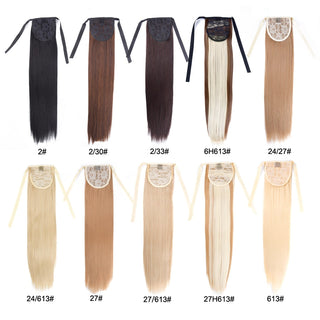 Synthetic Ponytails 20Inch Long Straight  Pony Tail Hair Extensions Drawstring Ponytail Clip In Fake Hair Tail Ombre ALODIA STORE