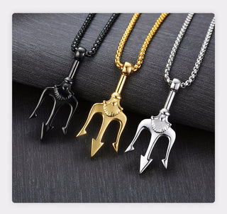 Necklace Man,Neptune Trident Pendant Necklace, Stainless Steel Men Statement Necklaces Sea Lover Gift ALODIA STORE