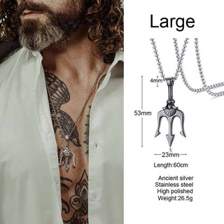 Necklace Man,Neptune Trident Pendant Necklace, Stainless Steel Men Statement Necklaces Sea Lover Gift ALODIA STORE