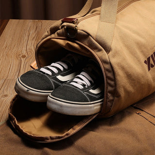 Male Large Capacity Canvas Travel Bags Men Fitness Sports Training Handbag With Shoes Pocket Black Khaki Shoulder Bag XA32M ALODIA STORE