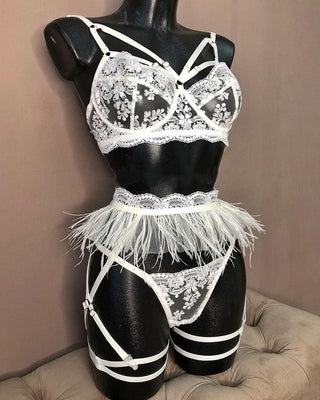 Ellolace Feather Sexy Lingerie Women's Underwear Set Woman 3 Pieces Women Sets Lingerie Sexy Push up Sensual Lingerie Woman ALODIA STORE