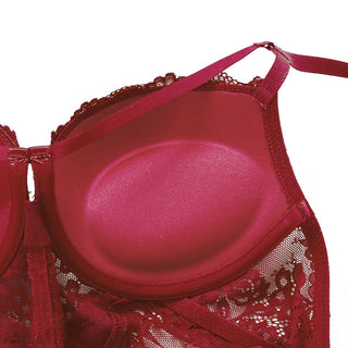 Sexy Body Women Push Up Strappy Cup Underwire Hollow Out Back Floral Pattern Bodysuit Women Lingerie Bra with Openable Crotch ALODIA STORE