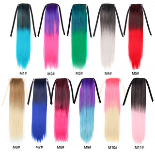 Synthetic Ponytails 20Inch Long Straight  Pony Tail Hair Extensions Drawstring Ponytail Clip In Fake Hair Tail Ombre ALODIA STORE